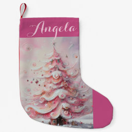 Whimsical Impressionistischer Weihnachtsbaum Pink Kleiner Weihnachtsstrumpf