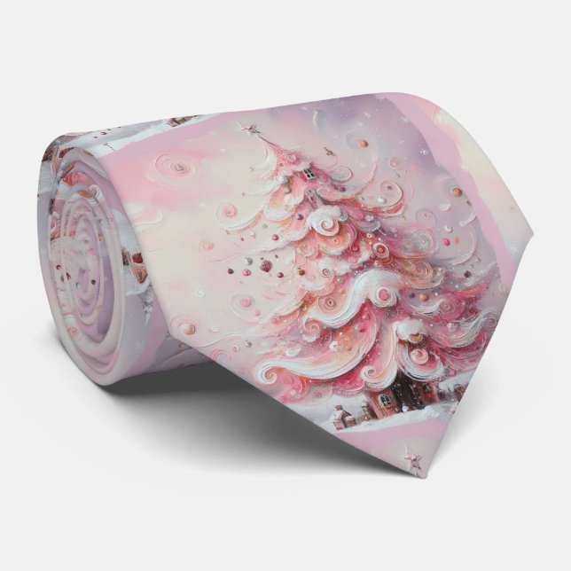 Whimsical Impressionistischer Weihnachtsbaum Pink Krawatte (Gerollt)