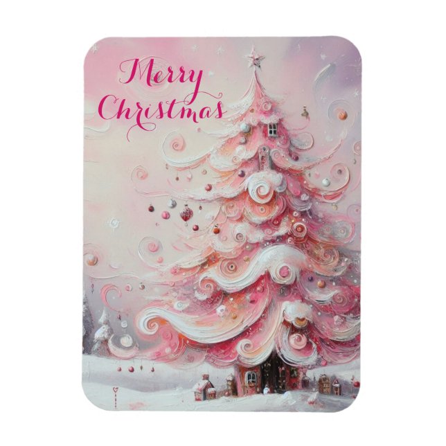 Whimsical Impressionistischer Weihnachtsbaum Pink Magnet (Vertikal)
