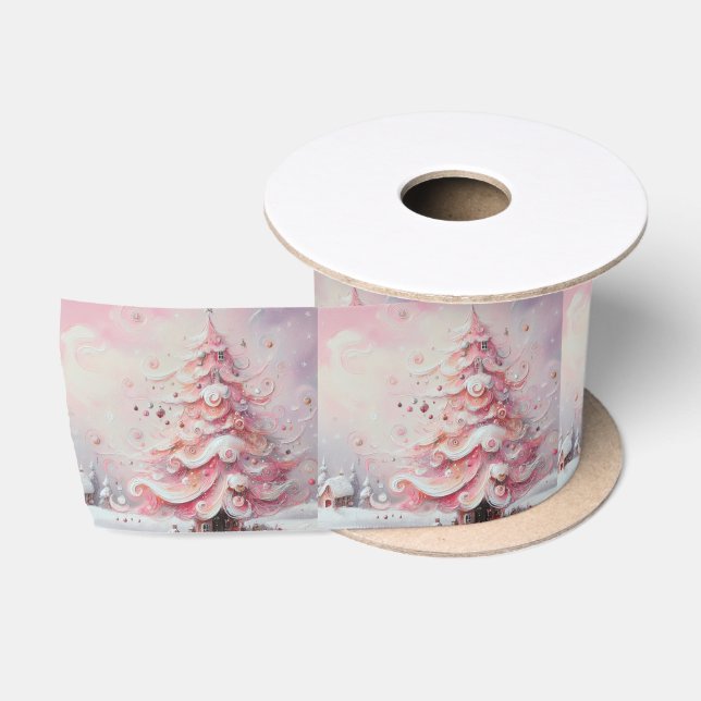 Whimsical Impressionistischer Weihnachtsbaum Pink Satinband (Spule)