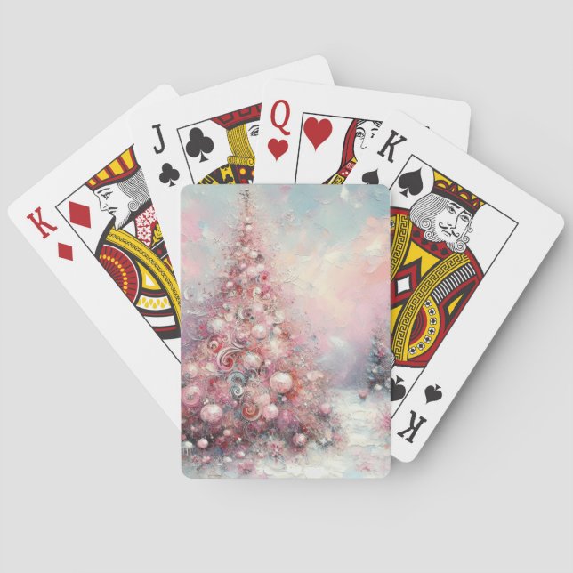 Whimsical Impressionistischer Weihnachtsbaum Pink  Spielkarten (Rückseite)