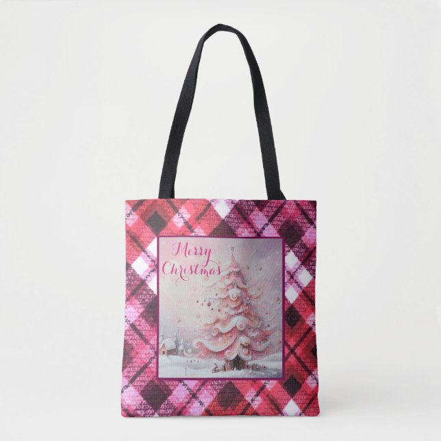 Whimsical Impressionistischer Weihnachtsbaum Pink Tasche (Vorderseite)