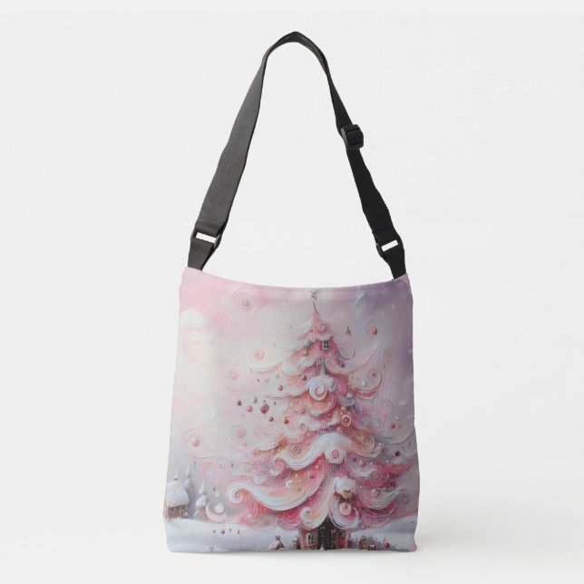 Whimsical Impressionistischer Weihnachtsbaum Pink Tragetaschen Mit Langen Trägern (Vorderseite)