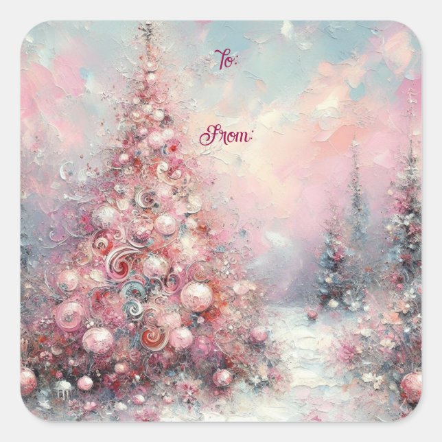Whimsical Impressionistischer Weihnachtsbaum Quadratischer Aufkleber (Vorderseite)