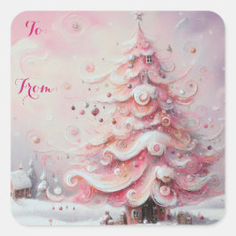 Whimsical Impressionistischer Weihnachtsbaum von Quadratischer Aufkleber