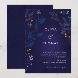 Whimsical Indigo Honey Illustration Flora Wedding Einladung