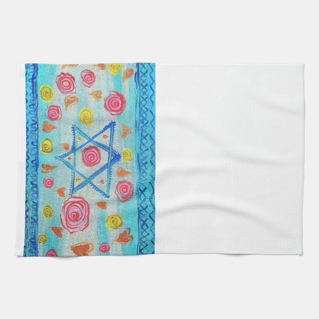 Whimsical israelische Flagge Handtuch mit Blume &  (Horizontal)