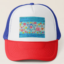 Whimsical israelische Flagge Hut mit Blume & Herze