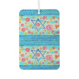 Whimsical israelische Flagge mit Blume & Herzen Autolufterfrischer