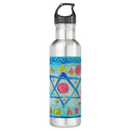 Whimsical israelische Flagge mit Blume & Herzen Edelstahlflasche