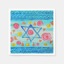 Whimsical israelische Flagge mit Blume & Herzen Serviette