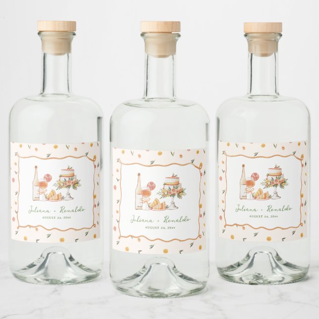 Whimsical Italian Citrus Wedding Alkoholflaschenetikett (Flaschen)