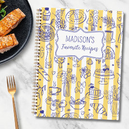 Whimsical Italian Food Illustration Yellow Recipe Notizbuch