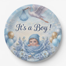 Whimsical It's a Boy Blau Storch Baby Shower 