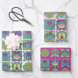 Whimsical Jewel Tones Handgezeichnete Boho Frames Geschenkpapier Set