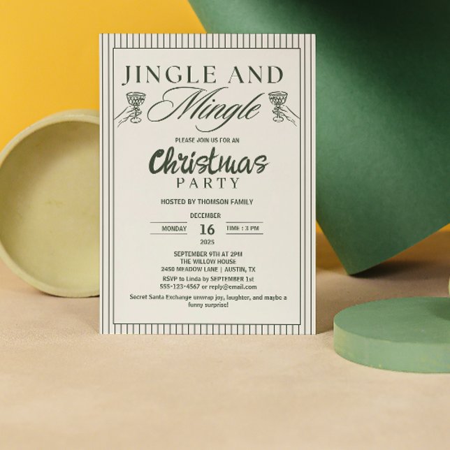 Whimsical Jingle and Mingle Christmas Party Einladung (jingle and mingle christmas invitations exchange christmas cocktail party script trendy greenery)