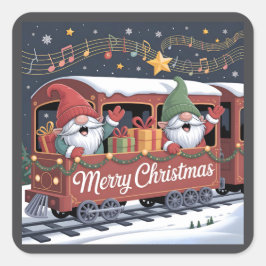 Whimsical Jolly Gnomes Musical Express Quadratischer Aufkleber