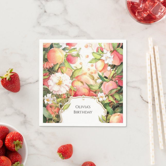 Whimsical Juicy Peach Birthday Serviette (Beispiel)