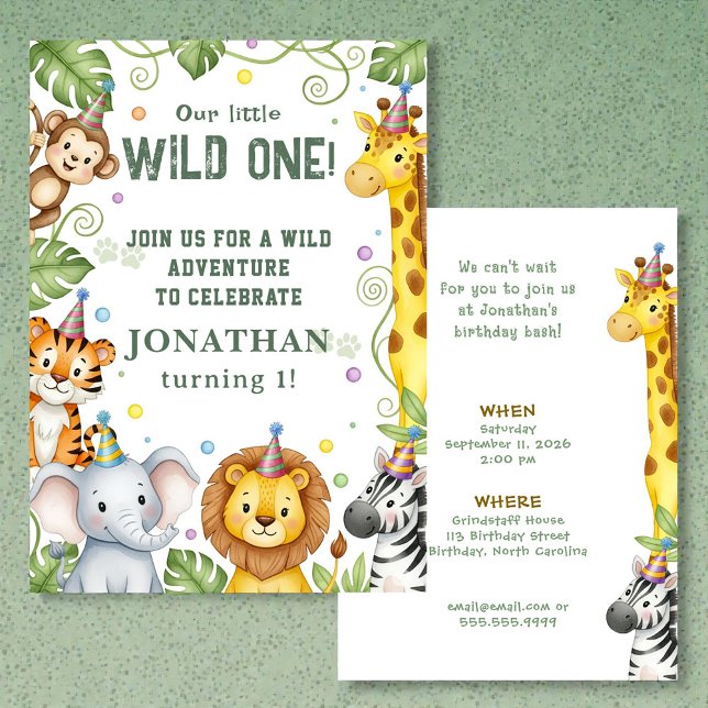 Whimsical Jungle Safari Animal Birthday Invitation (Créateur téléchargé)