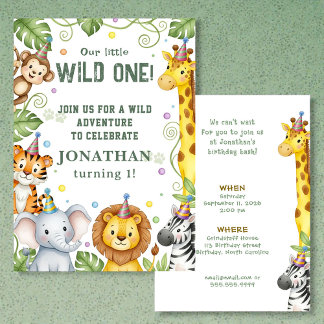 Whimsical Jungle Safari Animal Birthday Invitation Einladung