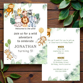 Whimsical Jungle Safari Animal Birthday Invitation Einladung