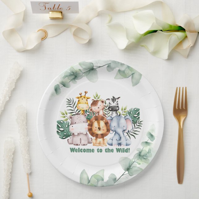 Whimsical Jungle Safari Animal Birthday Invitation Pappteller (Hochzeit)