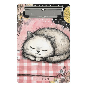 Whimsical Katzen-Blumen-Aquarell-Kunst Mini Klemmbrett