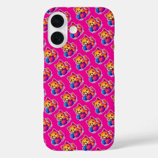 Whimsical Kawaii Cat Knitting Szene mit Oversified iPhone 16 Hülle