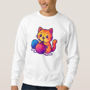 Whimsical Kawaii Cat Knitting Szene mit Oversified Sweatshirt