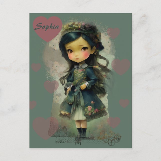 Whimsical Kawaii Fairy Tale Girl Postkarte (Vorderseite)