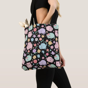 Whimsical Kawaii Pastell-Katze und florales nahtlo Tasche