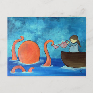 Whimsical Kids Art Girl Octopus Teezeremonie Party Postkarte