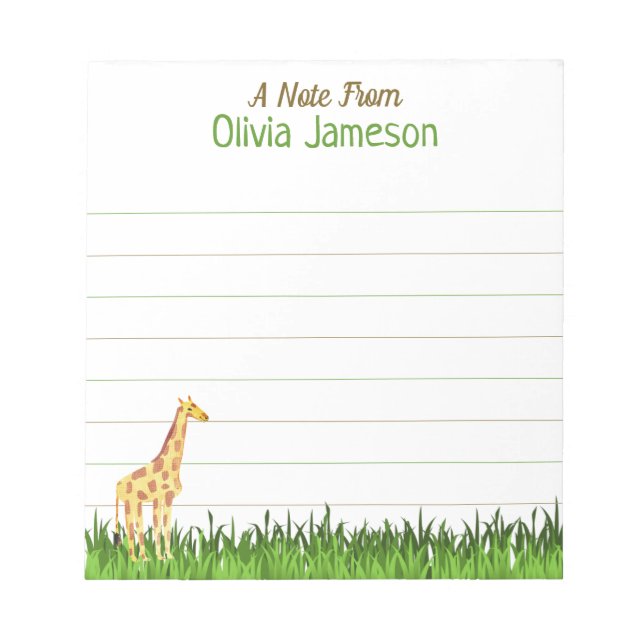 Whimsical Kid's Name GIRAFFE Lined Notizblock (Vorderseite)