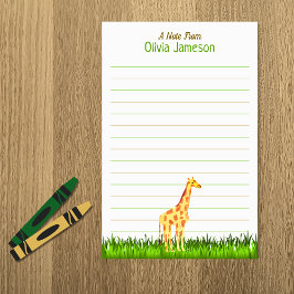 Whimsical Kid's Name GIRAFFE Lined Stationery Briefpapier
