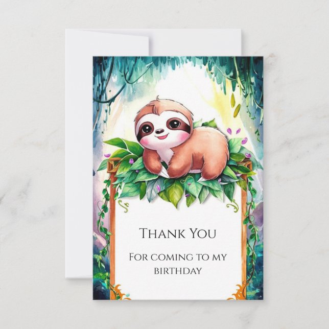 Whimsical Kids Sloth Birthday Dankeskarte (Vorderseite)
