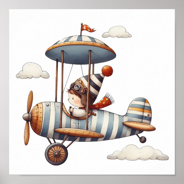 Whimsical Kinderzimmer Art Kind fliegen Altes Flug Poster (Vorne)