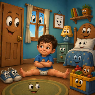 Whimsical-Kinderzimmer-Kunst – Junge & lächelnde O Poster