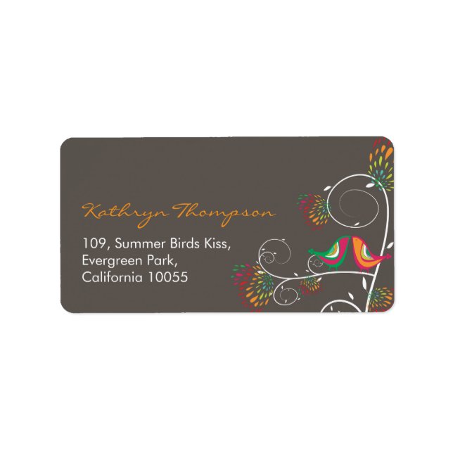 Whimsical Kissing Summer Birds Wedding Address Adressaufkleber (Vorne)