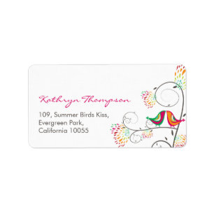 Whimsical Kissing Summer Birds Wedding Address Adressaufkleber