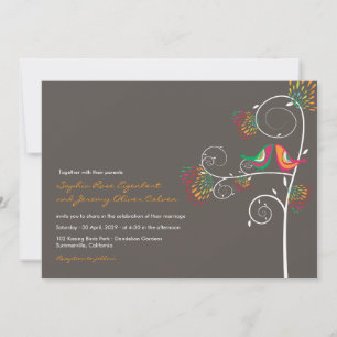 Whimsical Kissing Summer Love Birds Wedding RSVP Einladung