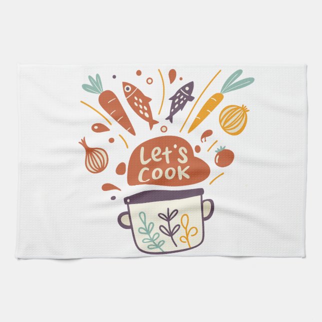 Whimsical Kitchen Scene with "Lass's Cook" Text - Geschirrtuch (Horizontal)