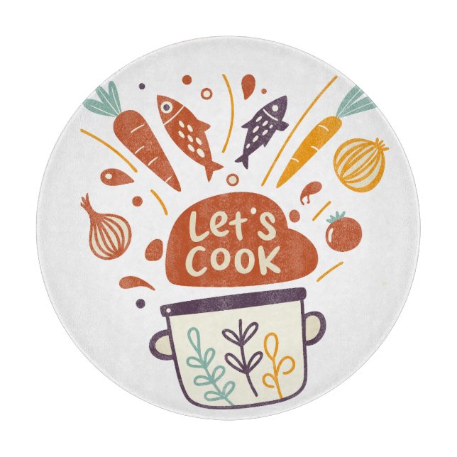 Whimsical Kitchen Scene with "Lass's Cook" Text - Schneidebrett (Vorderseite)