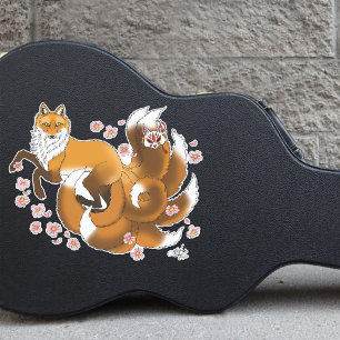 Whimsical Kitsune Fuchs Blaue Kirschblüten Fantasy Aufkleber