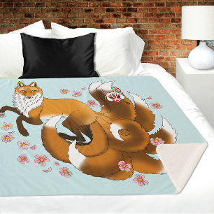 Whimsical Kitsune Fuchs Blaue Kirschblüten Fantasy Sherpadecke