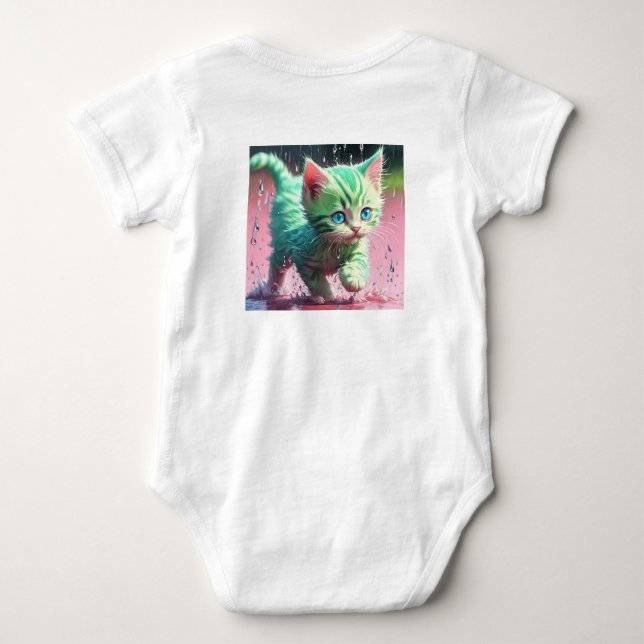 Whimsical Kitten Rain Run Baby Jersey Bodysuit Strampler (Rückseite)