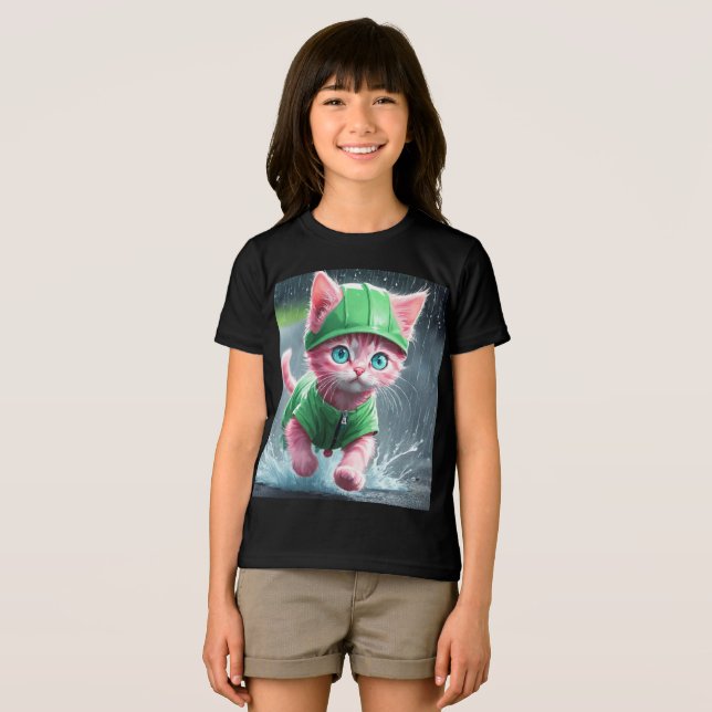 Whimsical Kitten Rain Run Premium Unisex Jugend-T- Tri-Blend Shirt (Vorderseite Voll)