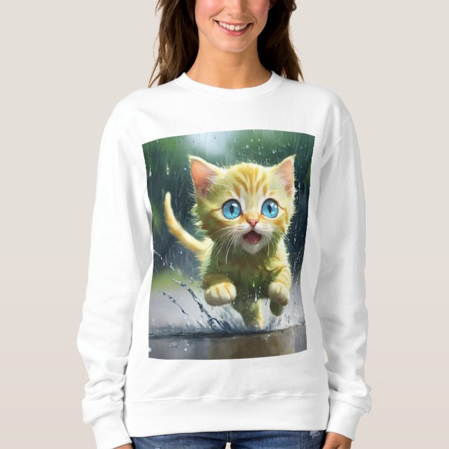 Whimsical Kitten Rain Run Women's Basic Sweatshirt (Vorderseite)