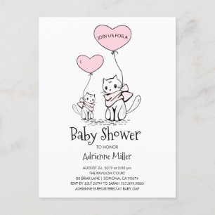 Whimsical Kittens and Balloons Girl Baby Dusche Einladungspostkarte
