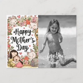 *~* Whimsical Kitty Bunny Mother's Day AP72 Foto Feiertagspostkarte