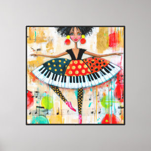 Whimsical Klaviertasten Musik Ballerina Leinwanddruck